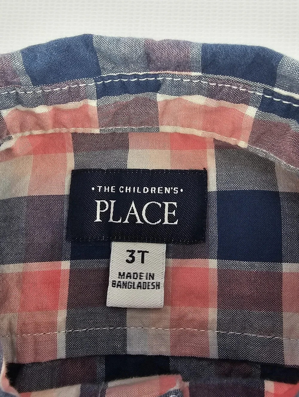 The Children's Place Toddler Boys Pink Blue Plaid Poplin Button Down Shirt 3T